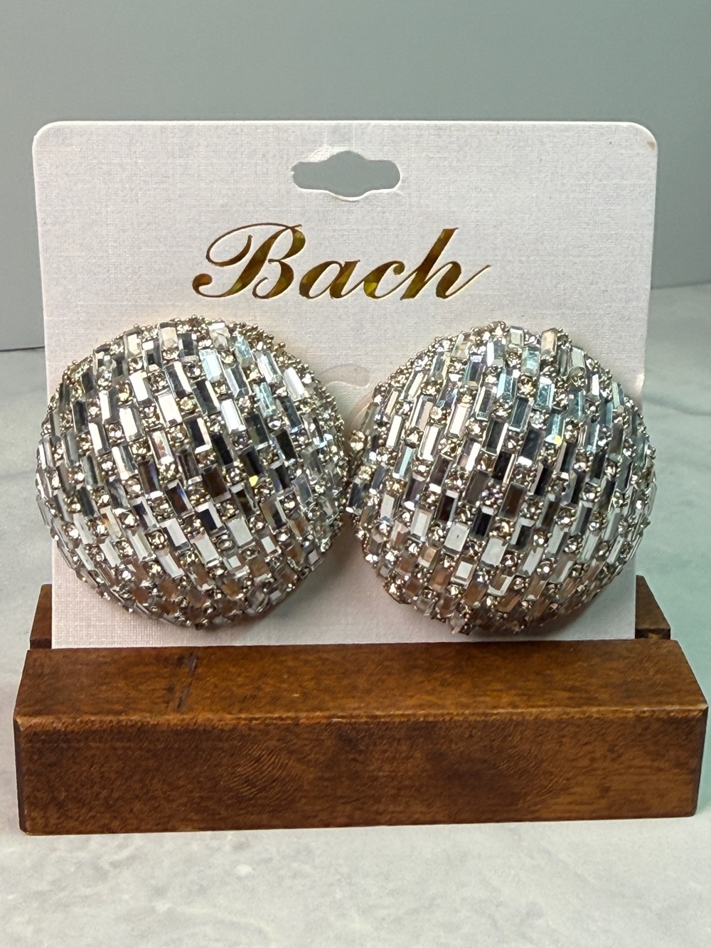 🚨3 for $15🚨 Bach Rhinestone Disco Ball Clip On Earrings Oversized Silver Tone